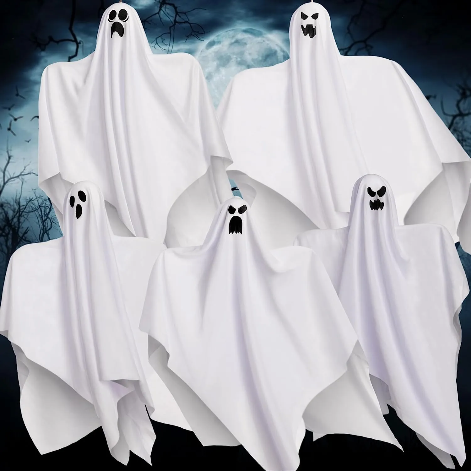 Wicked Treats 27.5" Halloween Hanging Ghosts, 5 Pack