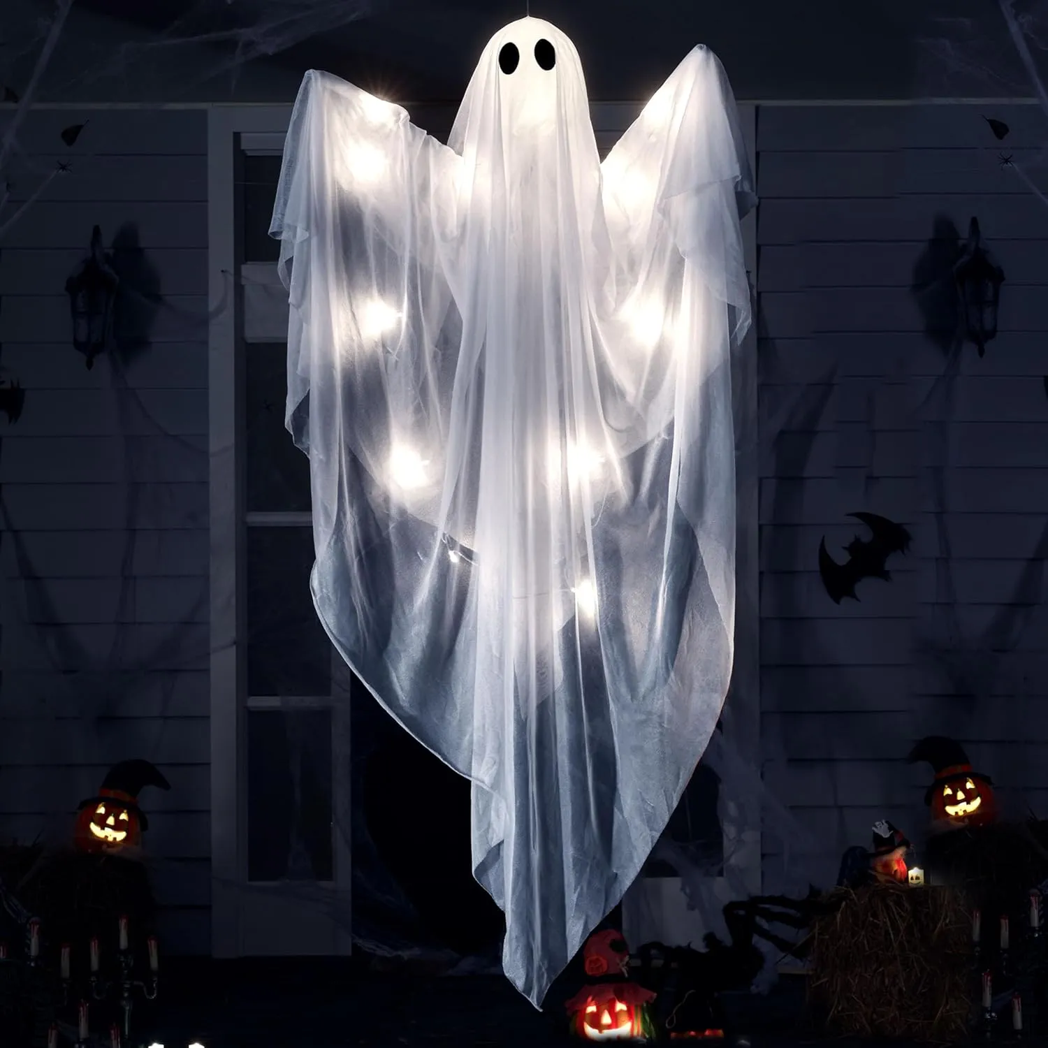47?? Halloween Hanging Light up Ghost with Spooky White LED Light Creepy Lights Creepy Supplies