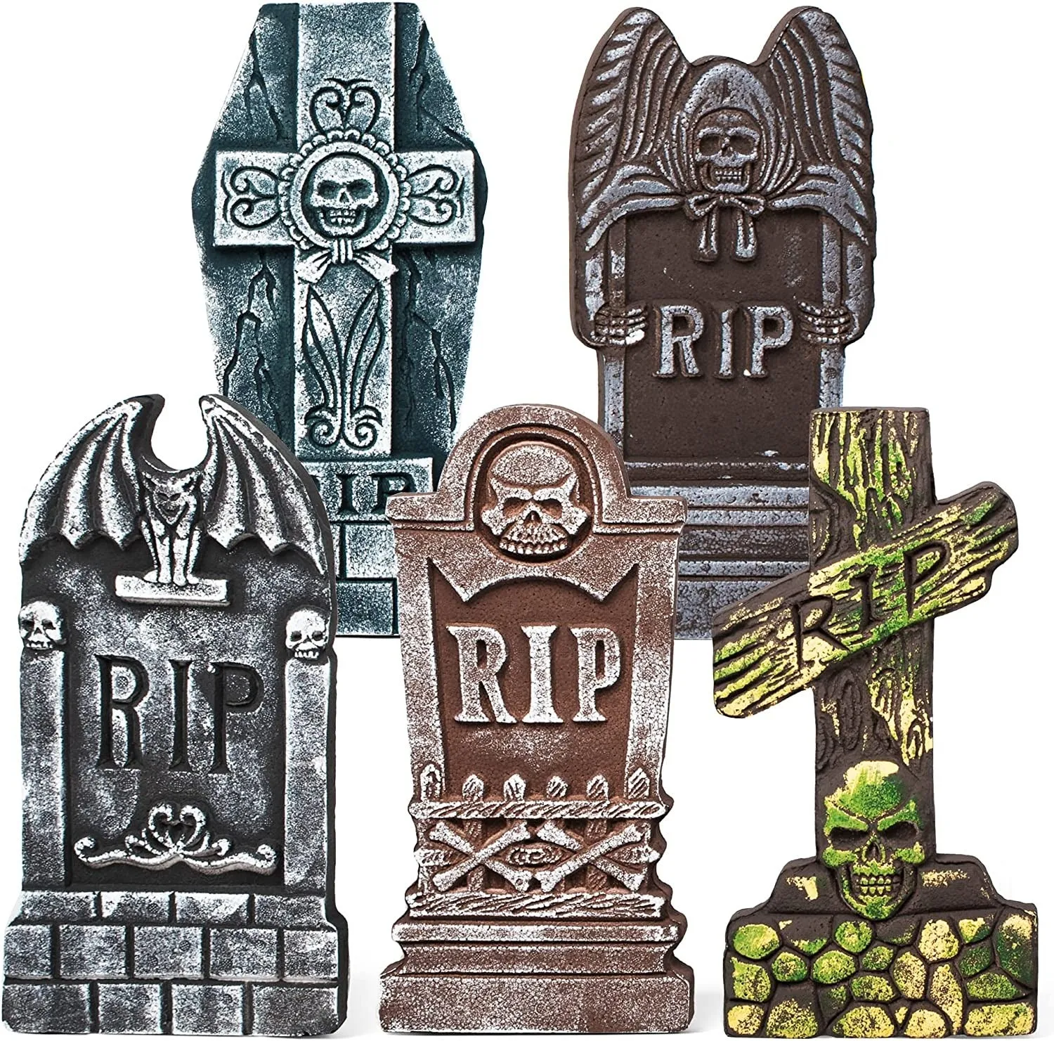 5-pack Realistic Foam Tombstones And Stands Wicked Designs Charming Accents
