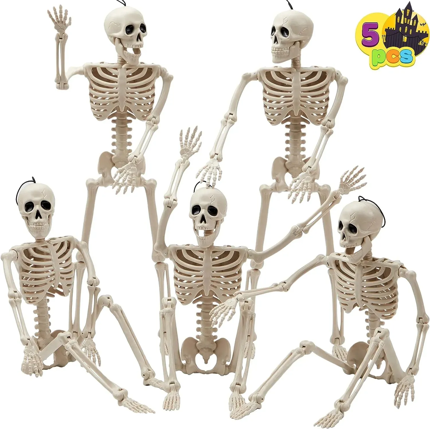 5 PCS Posable Halloween Skeletons 16 Inches Full Body Posable Joints Eerie Props