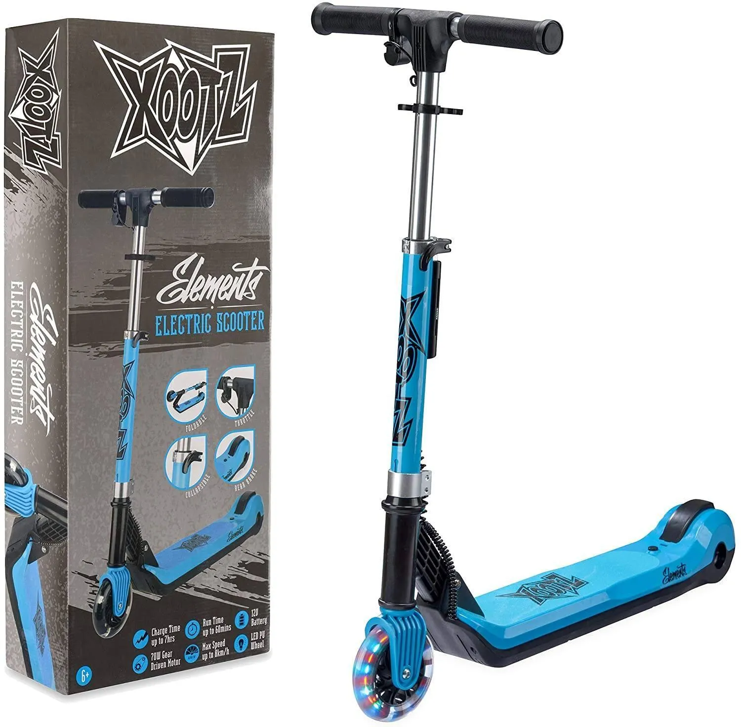 XOOTZ Kids Electric Scooter Folding with LED Light Up Wheel - Blue Military Figure Action Model