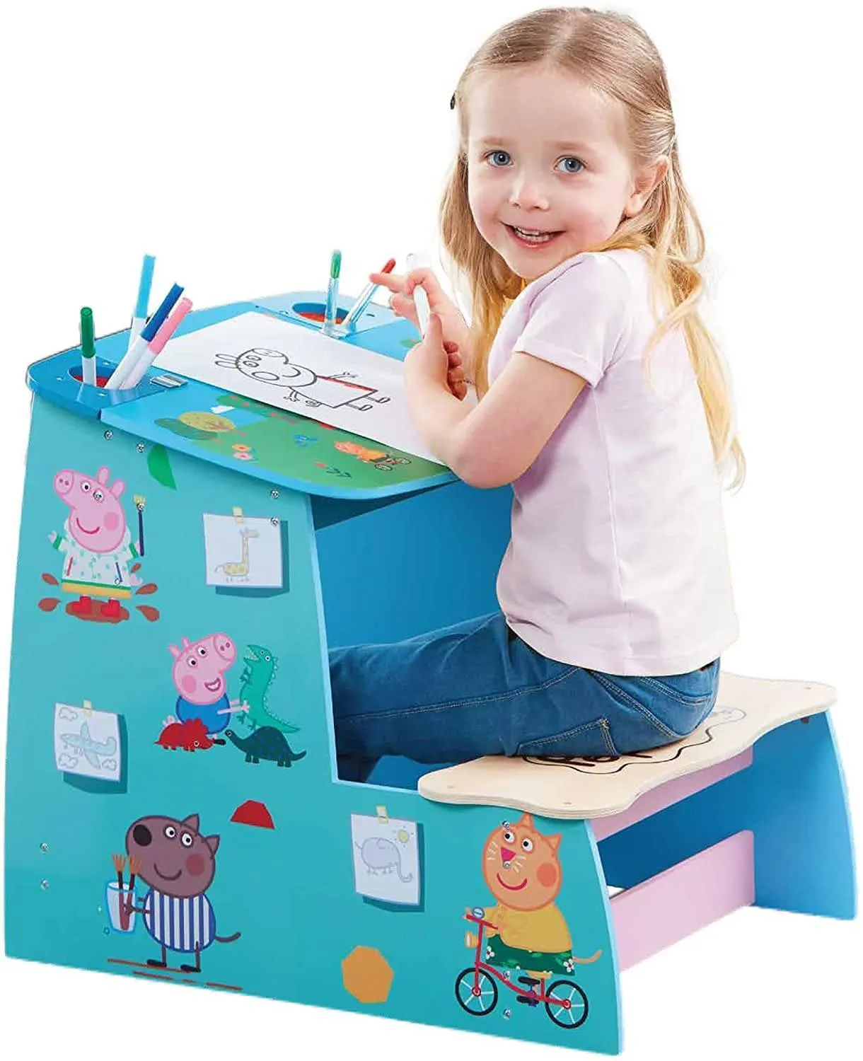 Desktop Figure Kitchen Decor Peppa Pig Wooden Play Desk