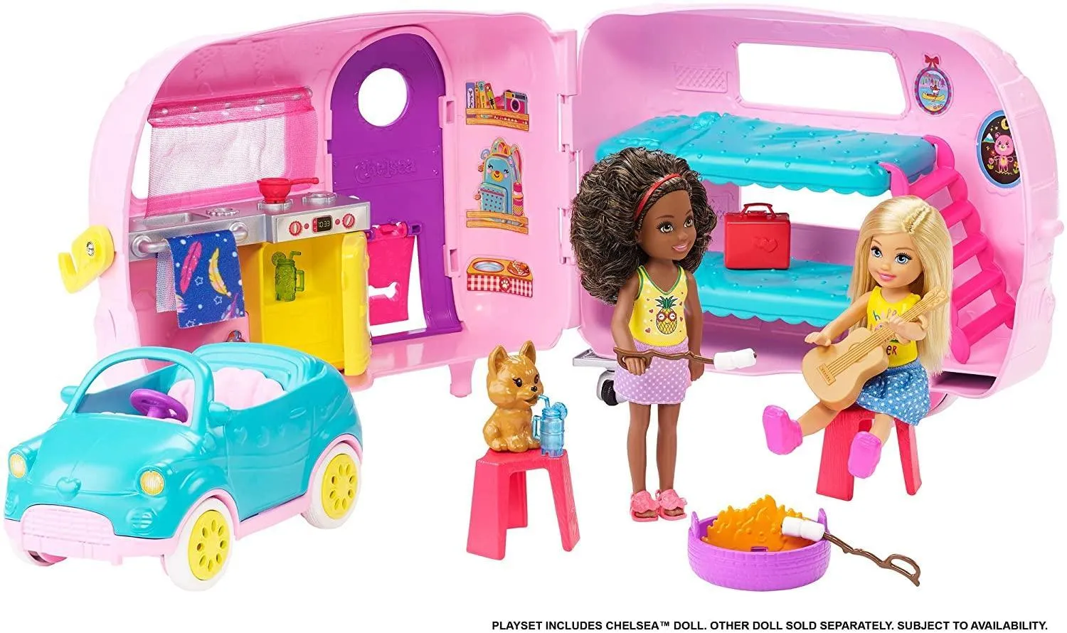 Wildlife Replica Forest Animal Barbie Club Chelsea Playset with Doll, Puppy, Car, Transforming Camper and Accessories
