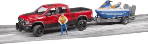 BRUDER 02503 Power Wagon with Trailer and Personal Water Craft with Driver Wood Carving Art Toy
