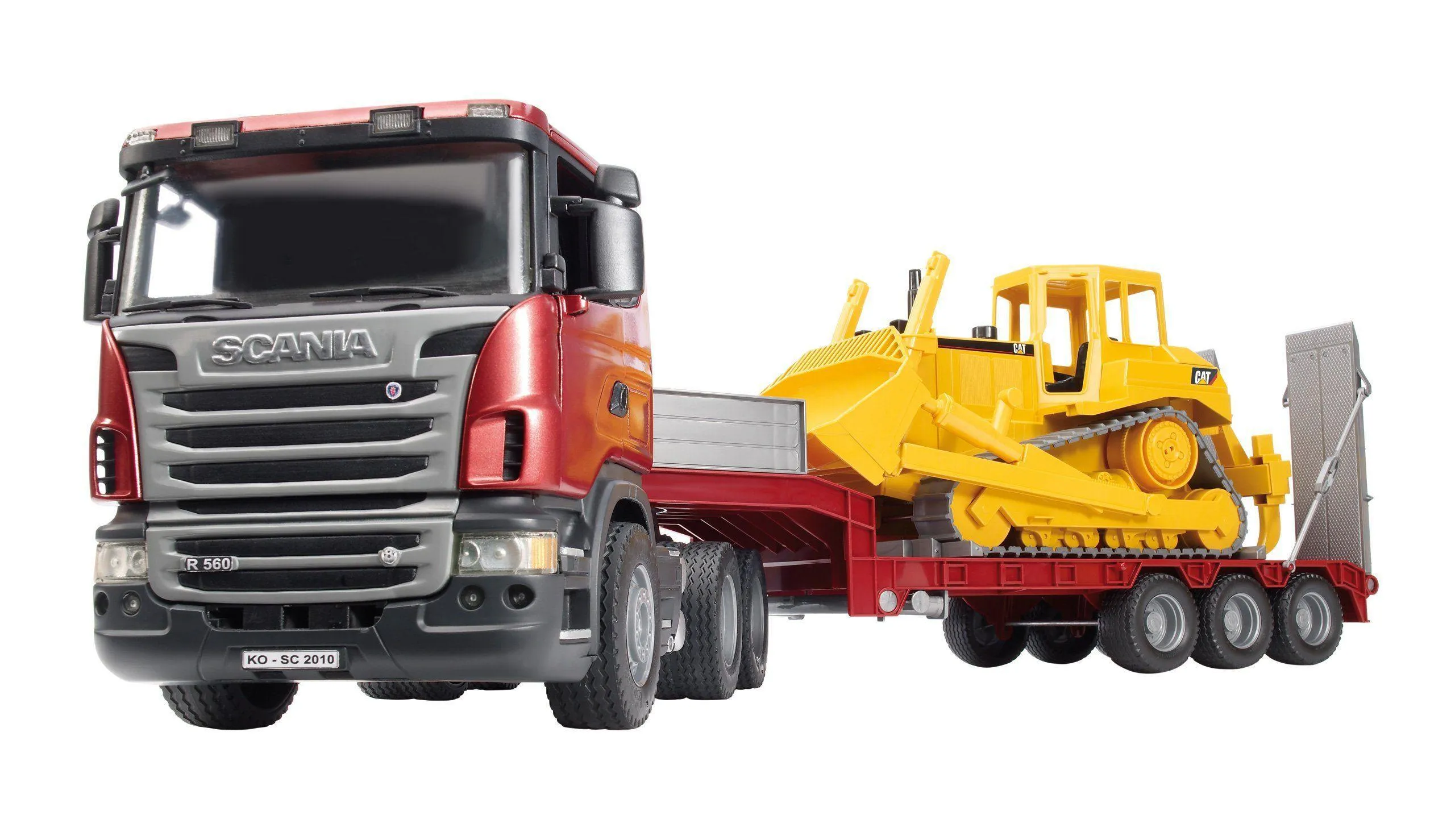 BRUDER 03555 Scania R-Series Low Loader Truck With Cat Bulldozer Paper Model Video game