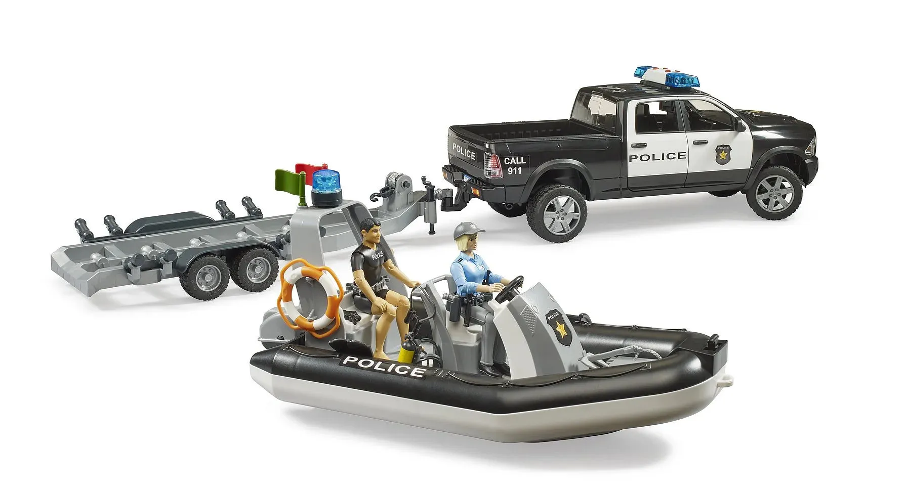 BRUDER RAM 2500 Police Pickup Truck and Boat Playset Insect Model