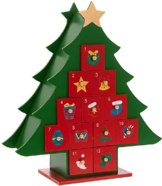 Rococo Sculpture Gaming Model Wooden Christmas Tree With Advent Calendar