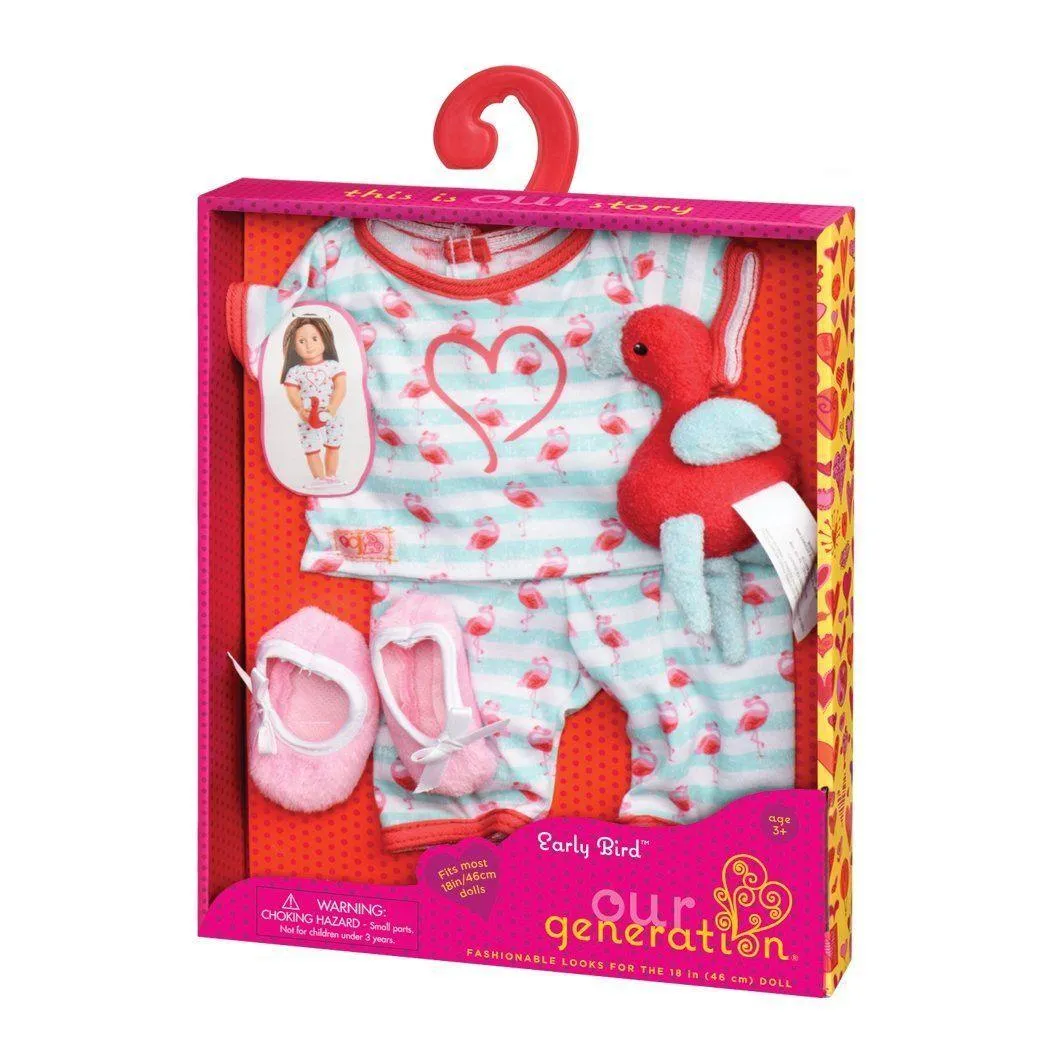 Our Generation Early Bird Flamingo Pyjamas Outfit for 18-inch Dolls Decorative Accent