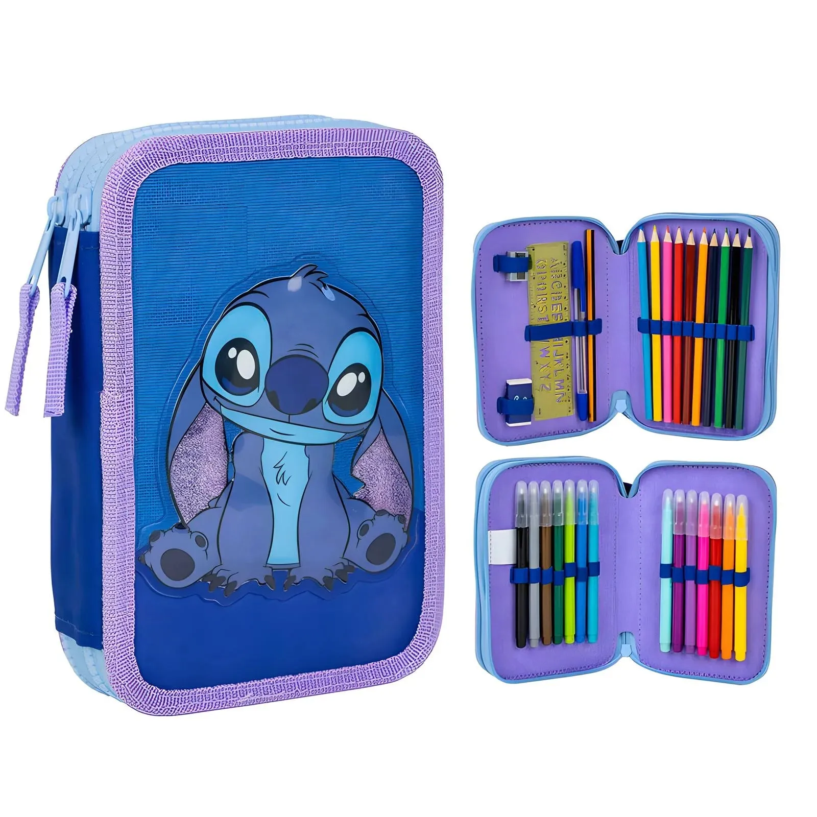 Disney Stitch Double Pencil Case Superhero Model Kawaii Design