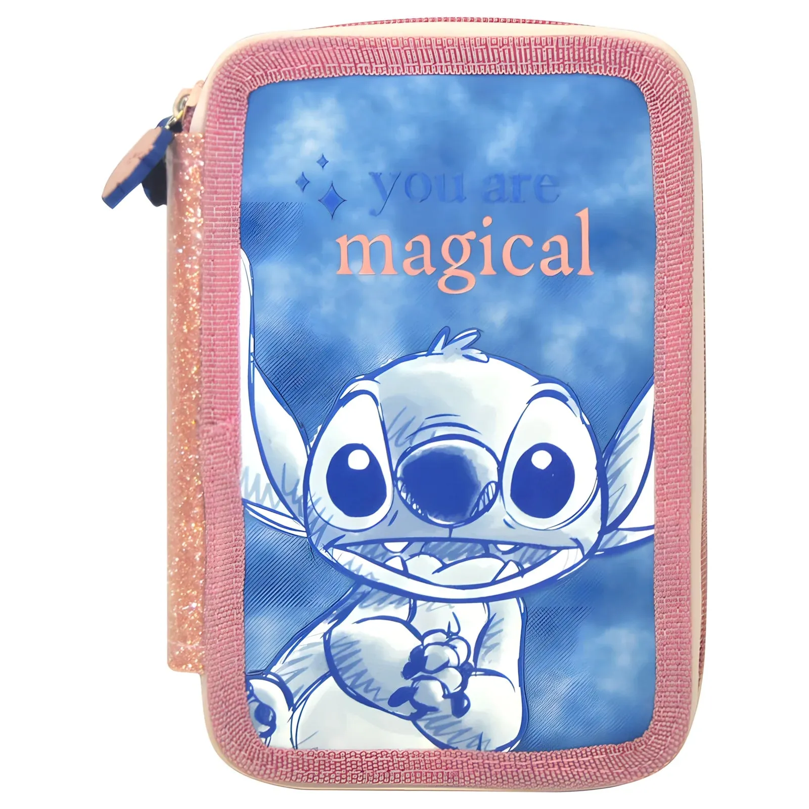 Disney Stitch Triple Pencil Case Silver Coated