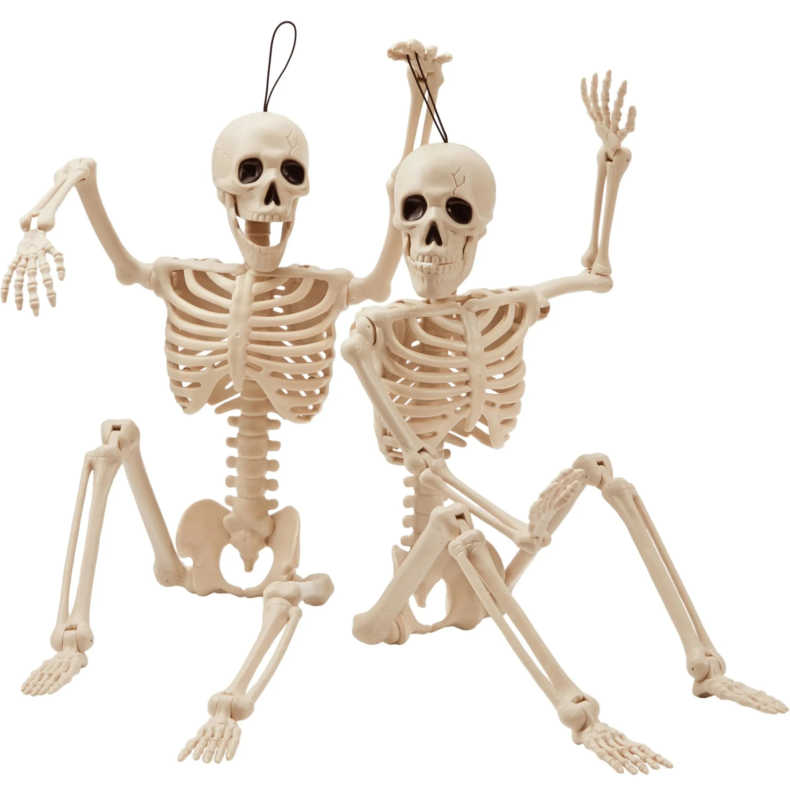 2 PCS 24in Halloween Full Body Posable Skeletons Human Plastic Bones with Movable Joints Whimsical Props Fantastic Figures