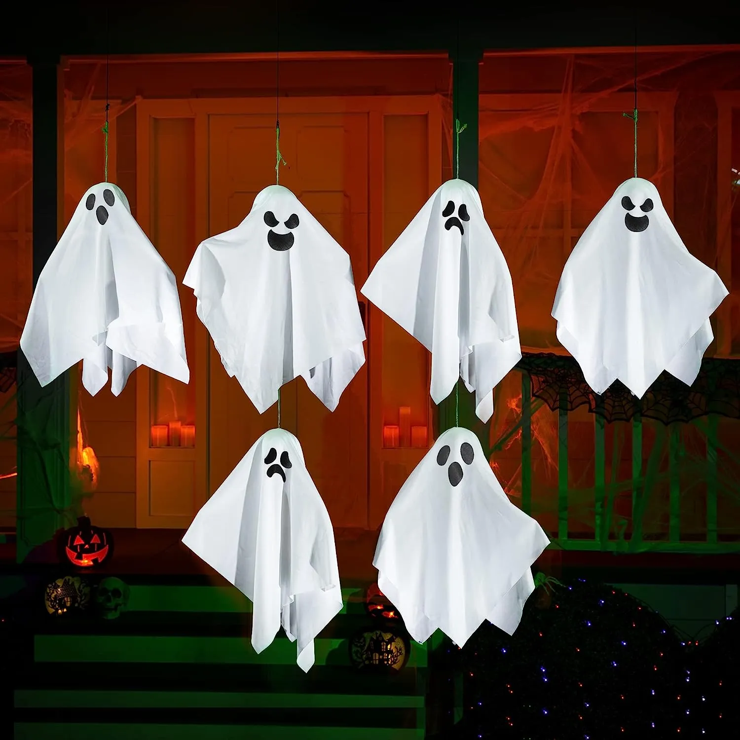 6 Pcs White Ghost 19.6in Playful Crafts Spooky Accessories