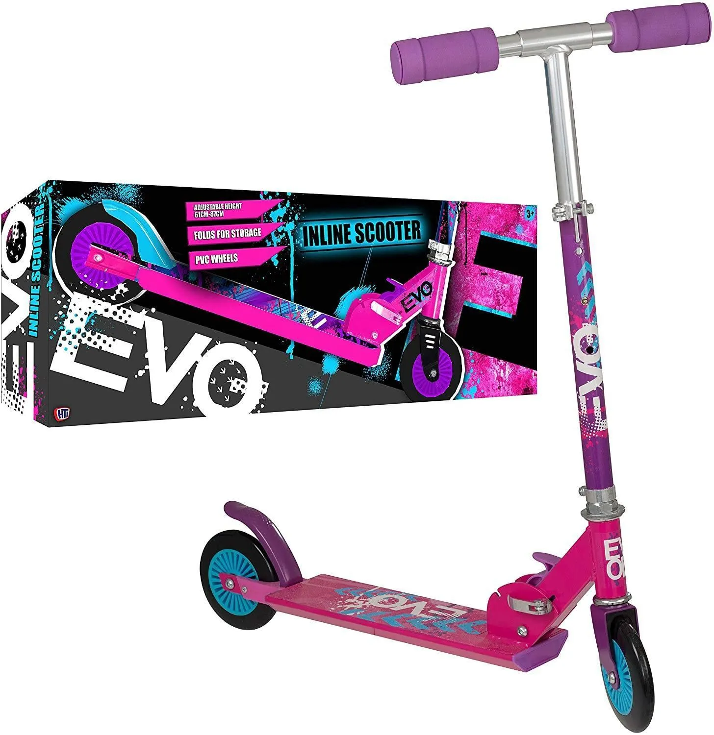 EVO Folding Inline Kids 2-Wheel Scooter - Pink Insect Model