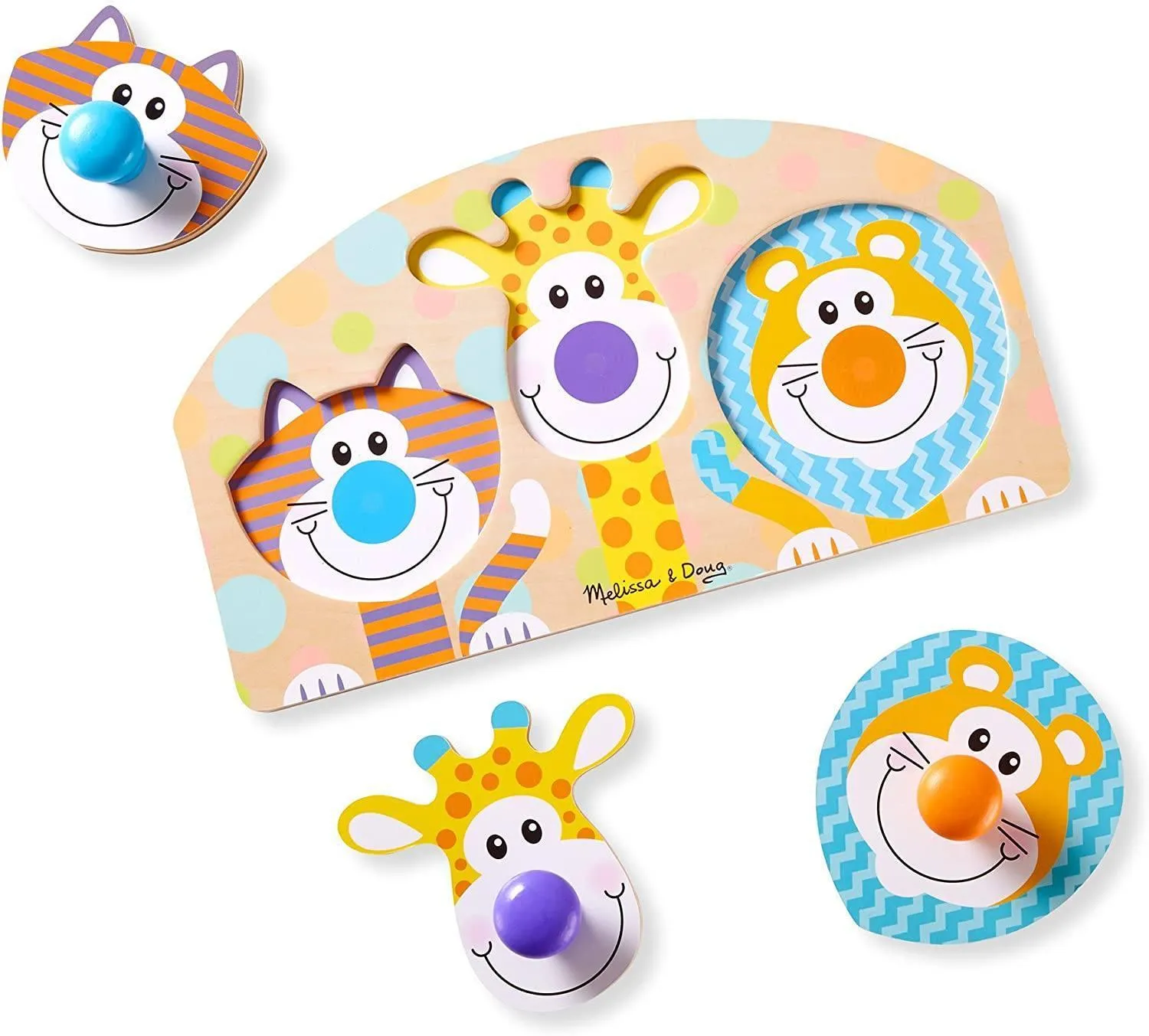 Melissa & Doug 13439 First Play Wooden Jumbo Knob Safari Animal Puzzle (3 pcs) Full Set