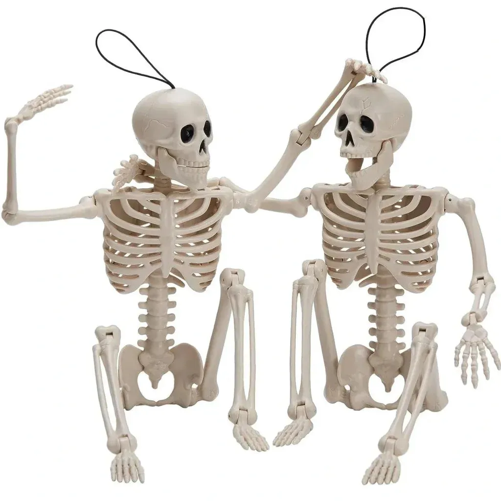 2 PCS 16 Inch Halloween Skeletons Full Body Posable Joints Skeletons Playful Party