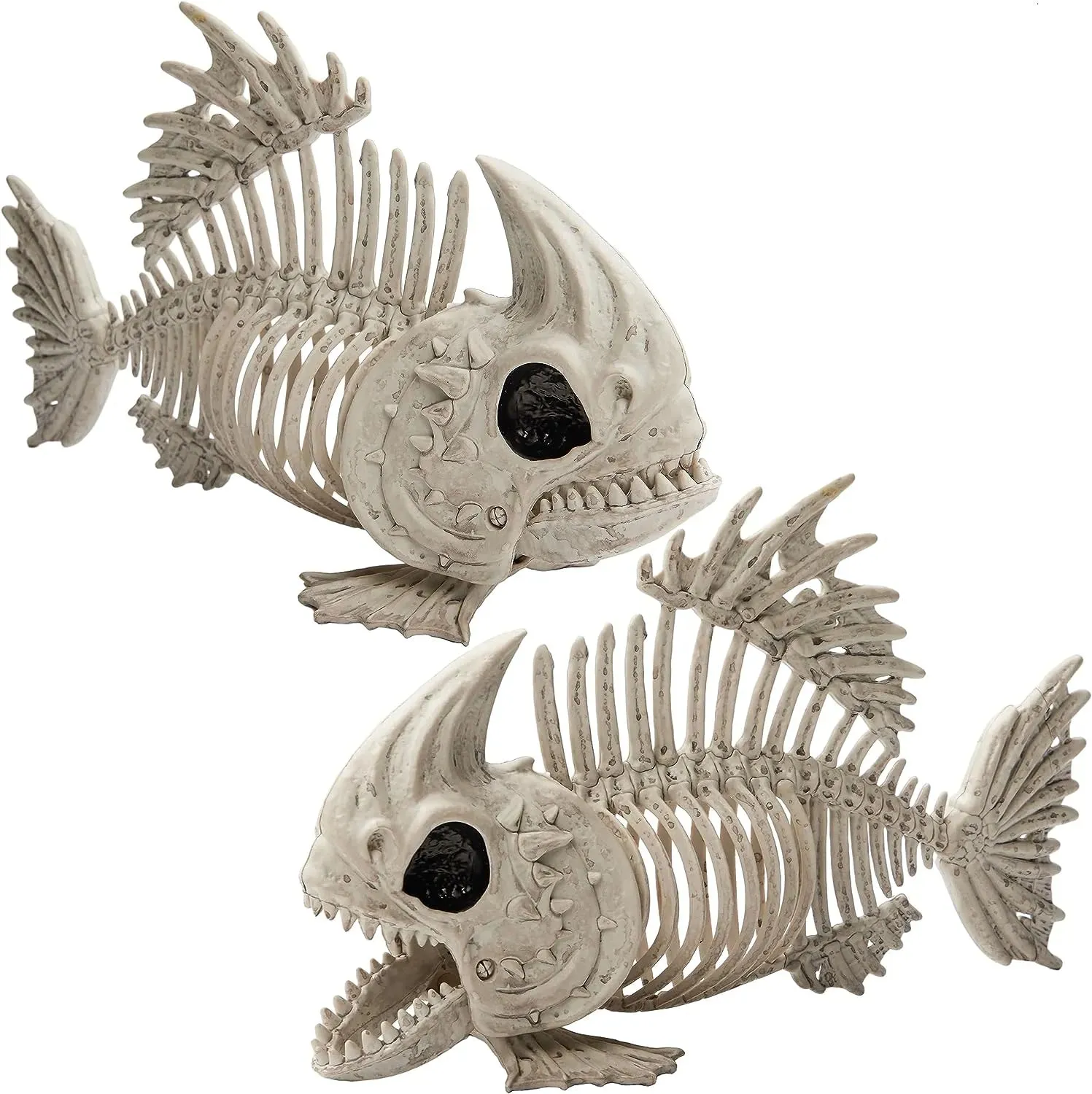JOYIN 2Pcs 9.5in Halloween Fish Skeleton Animal Plastic Bones with Posable Joints Creepy Ornaments Ghoulish Treats