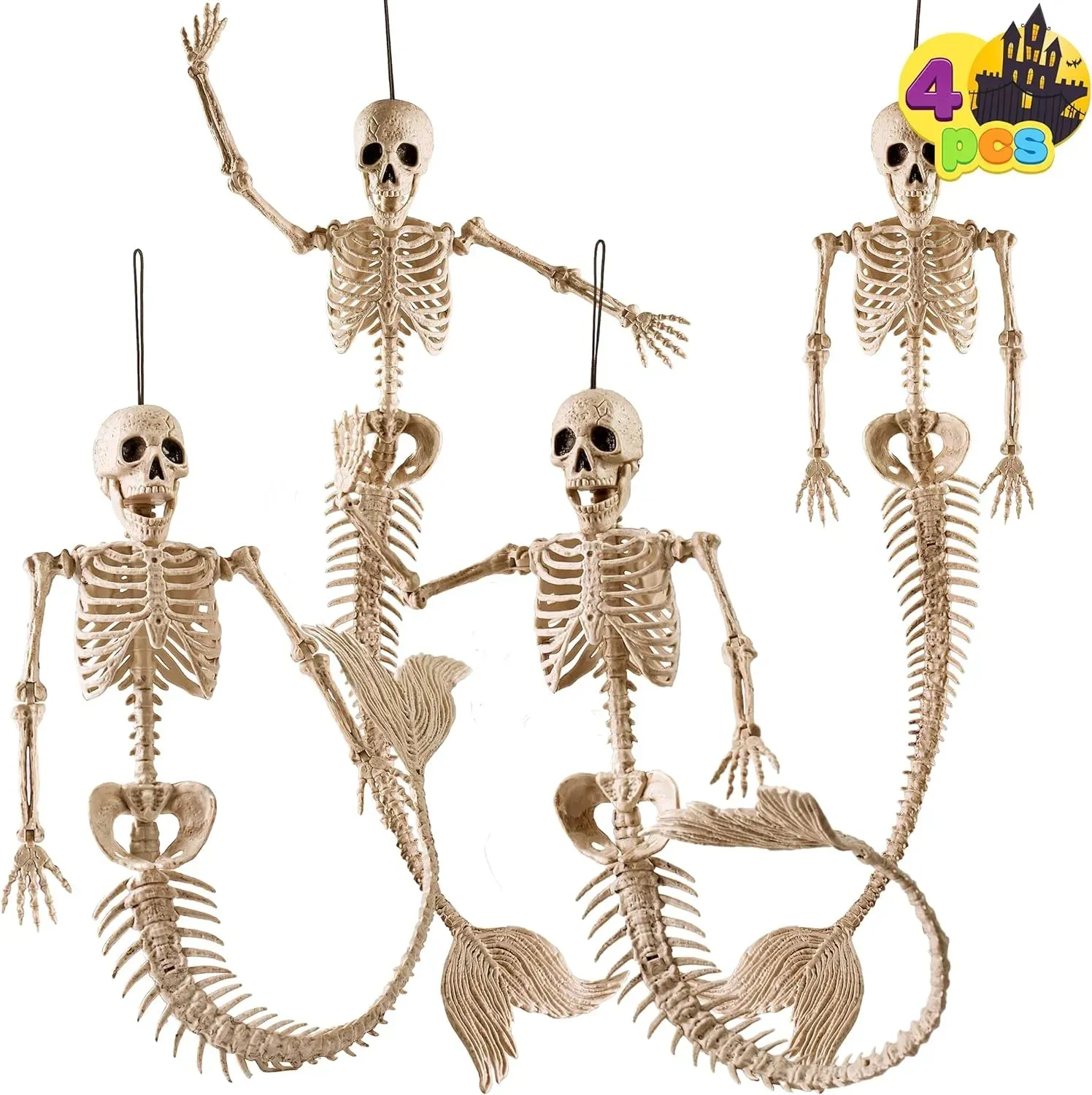 Mysterious Masks 4 PCS Mermaid Skeleton 20in Plastic Bones with Movable Posable Joints