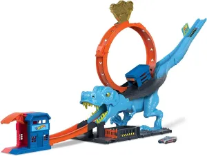 Hot Wheels City T-Rex Chomp Down Playset Posable Action