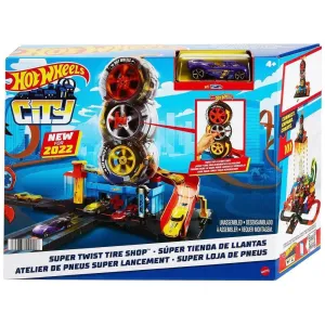 Hot Wheels City Super Twist Tire Shop Playset and Vehicle Small Sculpture Chibi Statue