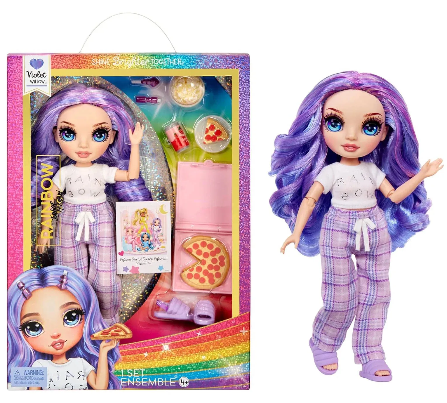Rainbow High Junior High PJ Party Fashion Doll - Violet Dinosaur Replica Original Box