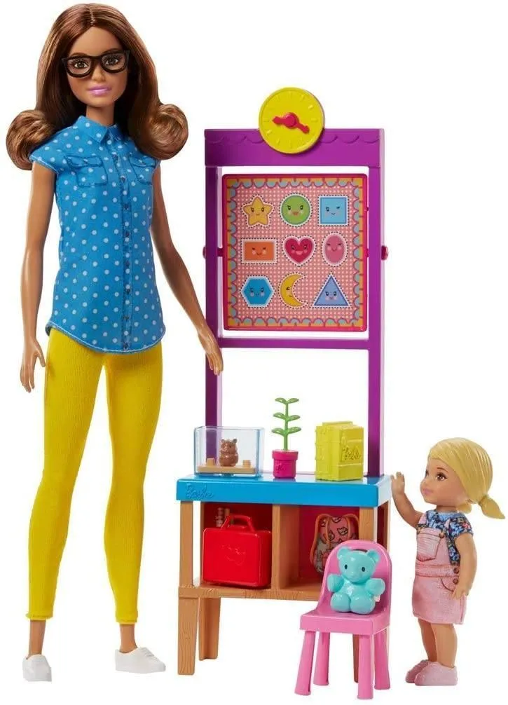 Barbie Teacher Doll with Flipping Blackboard Playset FJB30 Art Toy Seasonal Decor