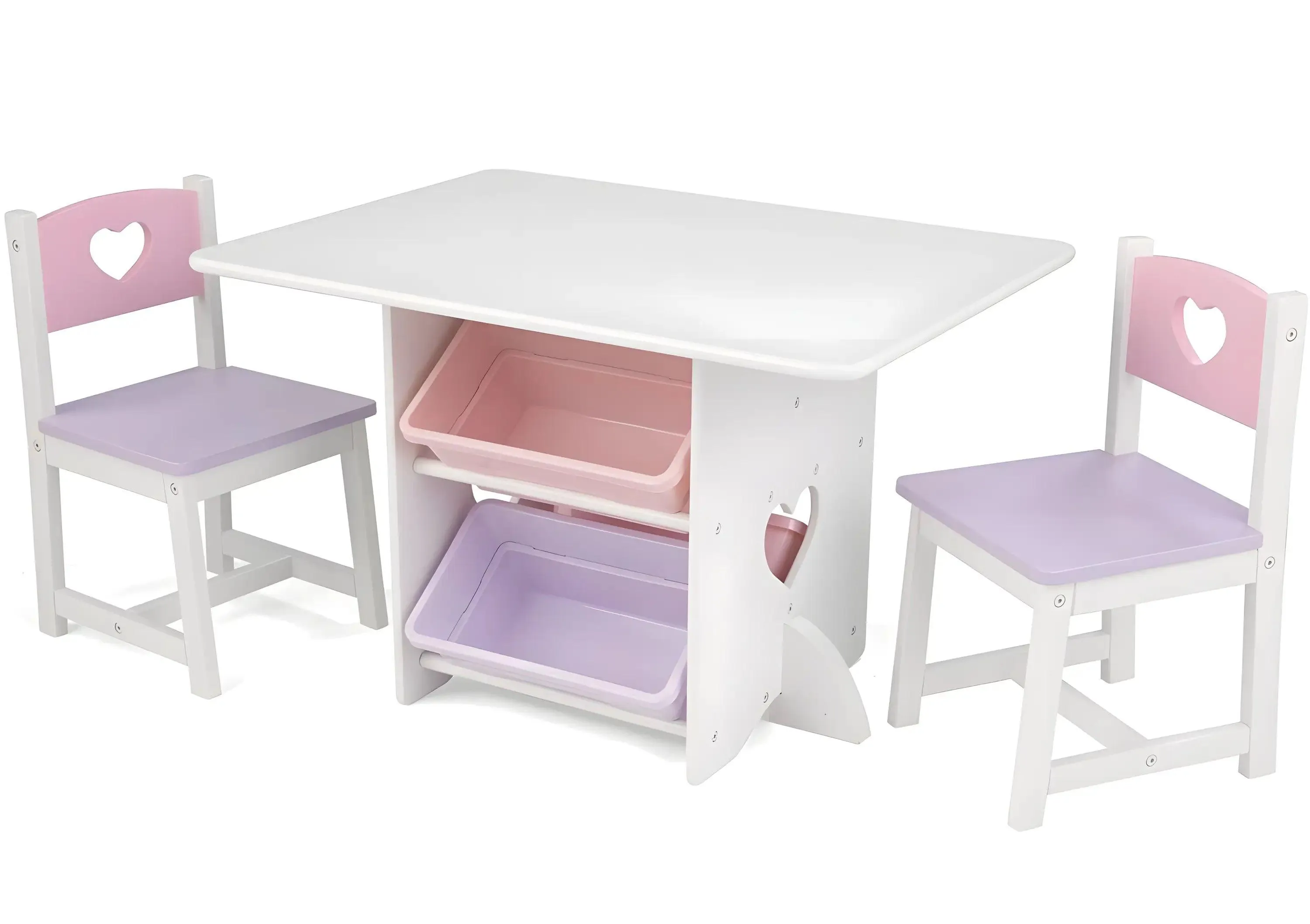KidKraft 26913 Heart Wooden Table and 2 Chair Set with Storage Bins Miniature Toy