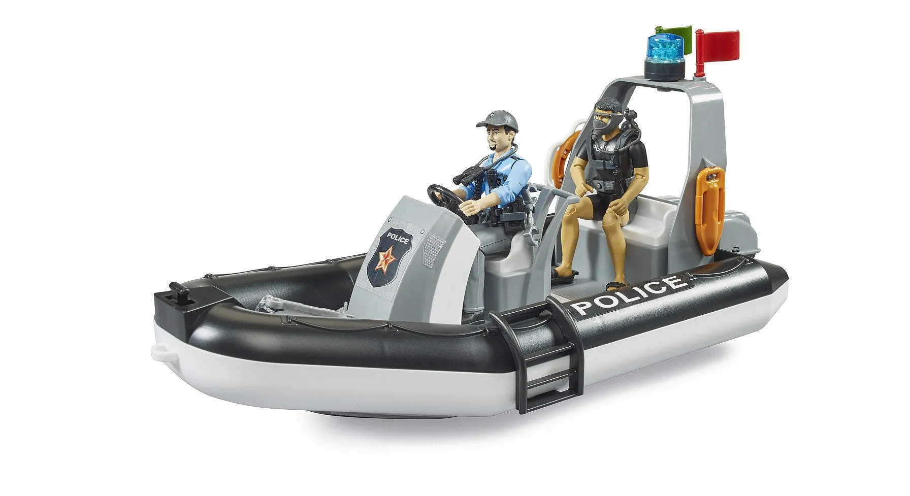 Artisanal Product African Art BRUDER bworld Police Boat with Rotating Beacon Light
