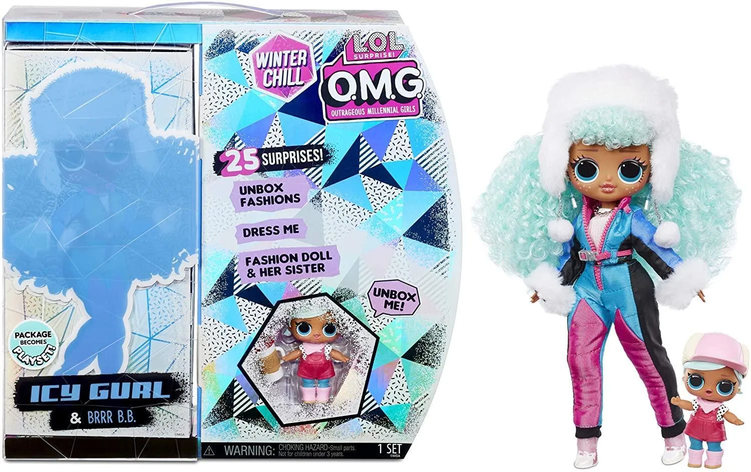 LOL Surprise OMG Winter Chill ICY Gurl Fashion Doll and Brrr BB Doll Art Exhibit