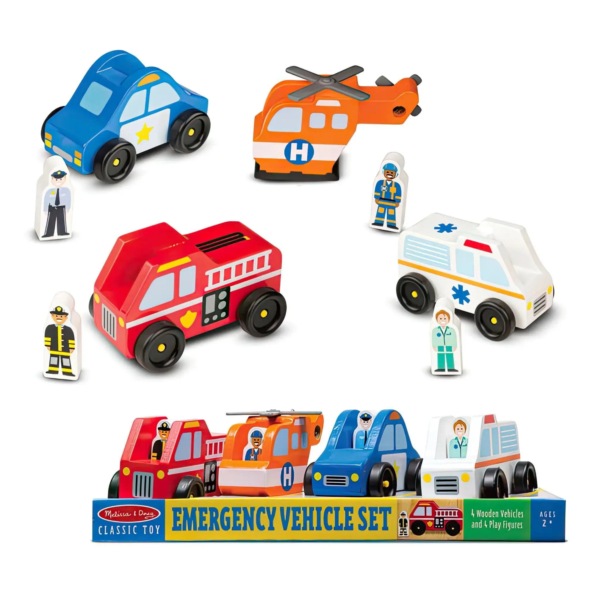 Melissa & Doug 19285 Emergency Vehicle Wooden Play Set Cartoon Figure PVC Toy