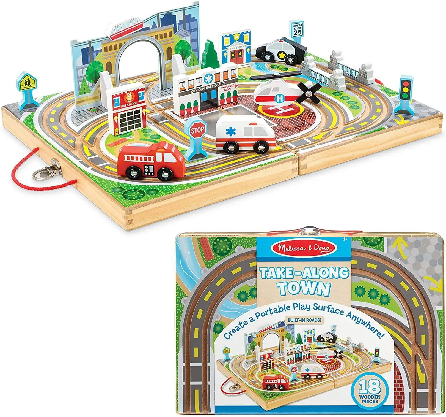 Marvel Universe Melissa & Doug 40141 Wooden Take-Along Tabletop Town 18-Piece