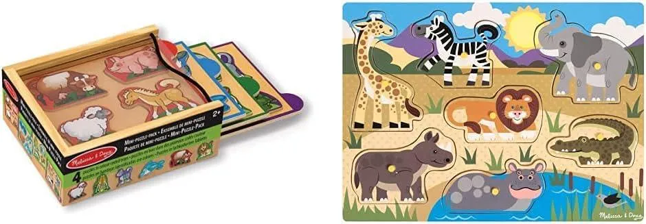 Collectors Hero Melissa & Doug Animals Mini-Puzzle Pack & Wooden Toy Peg Puzzle
