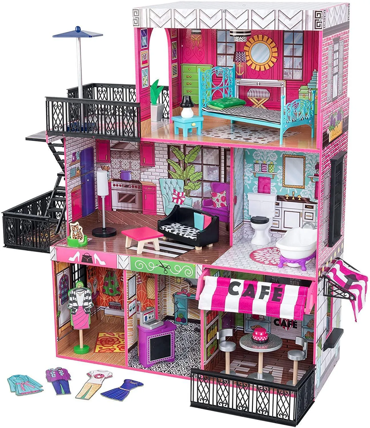 KidKraft 65922 Brooklyn's Loft Wooden Dolls House Personalized Exhibit Adventure Character