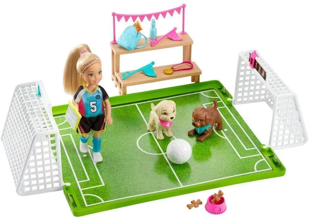 Viking Statue Arctic Animal Barbie Chelsea Football Playset, with Chelsea doll and 2 puppy friends