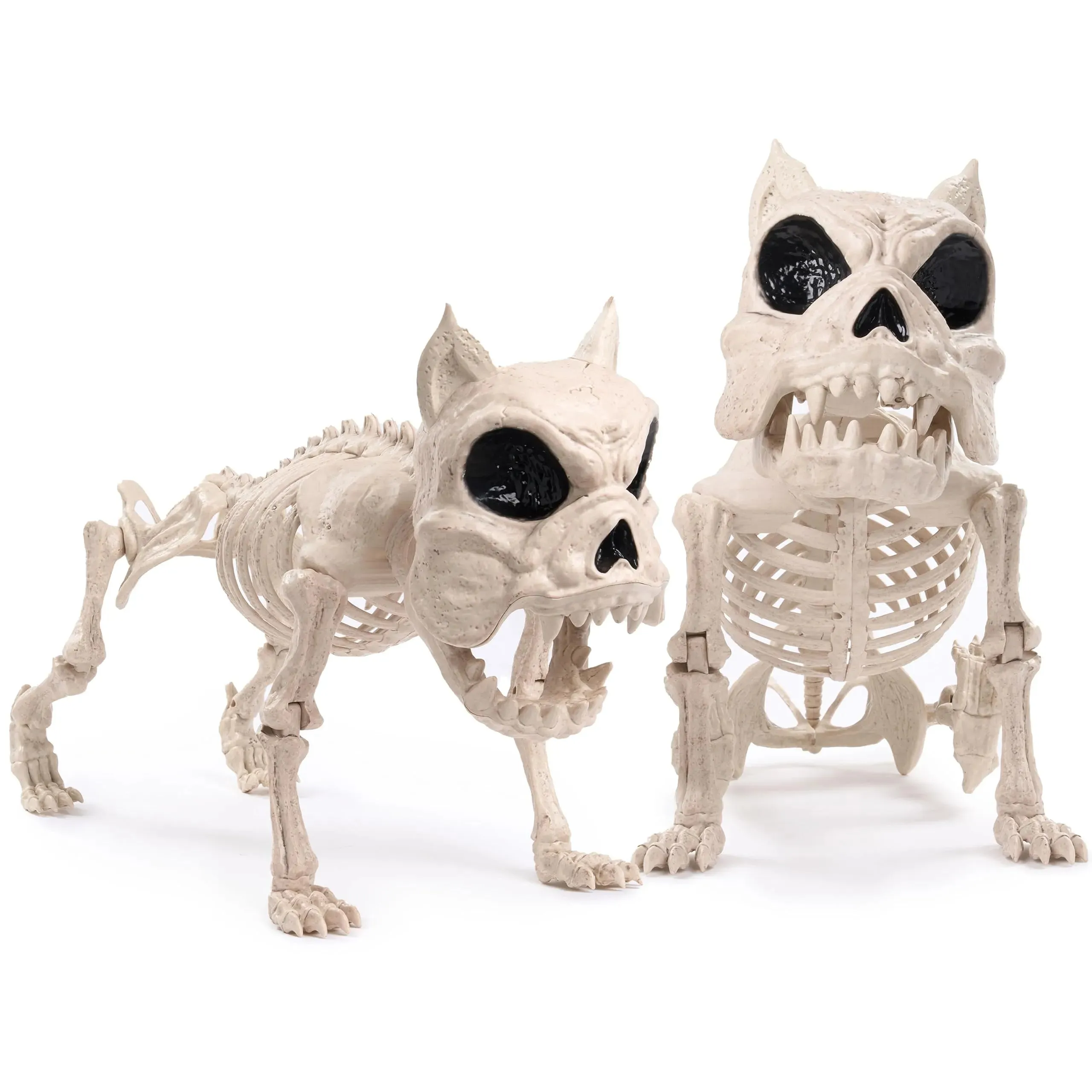2 PCS 16in Halloween Pose-N-Stay Dog Skeleton Decoration Animal Spooky Displays Haunted Accessories