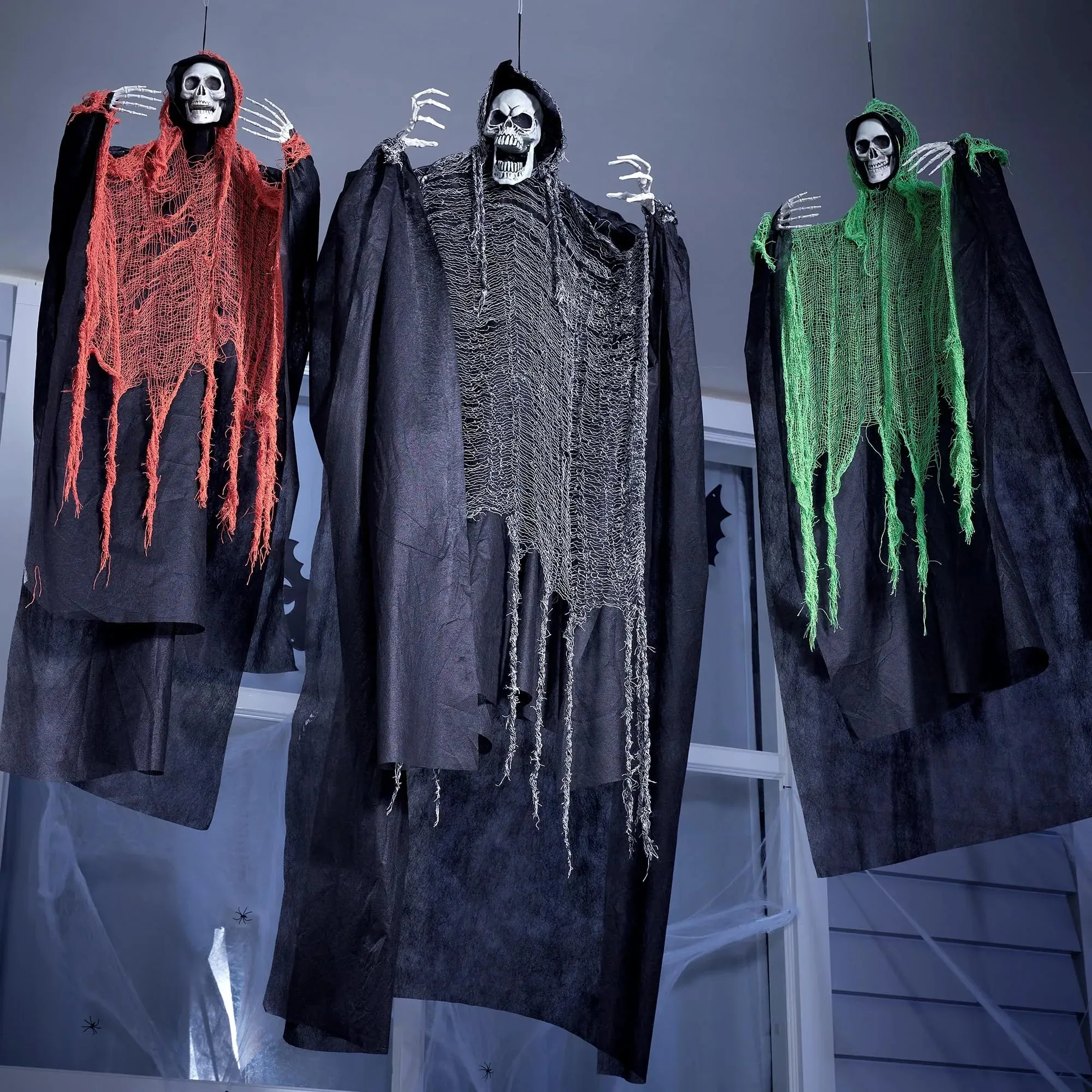 Ghoulish Treats 3 Pcs Halloween Hanging Grim Reapers, one 67in Two 47in Grim Reapers