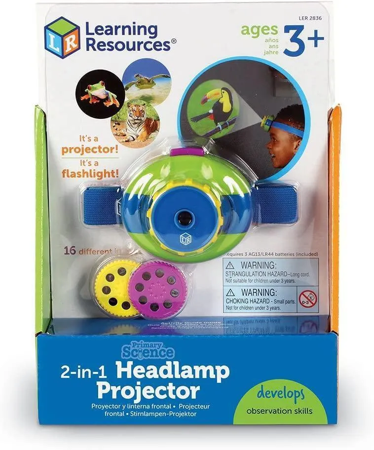 Learning Resources Primary Science Headlamp Projector with Adjustable Strap & Animal Discs Viking Statue