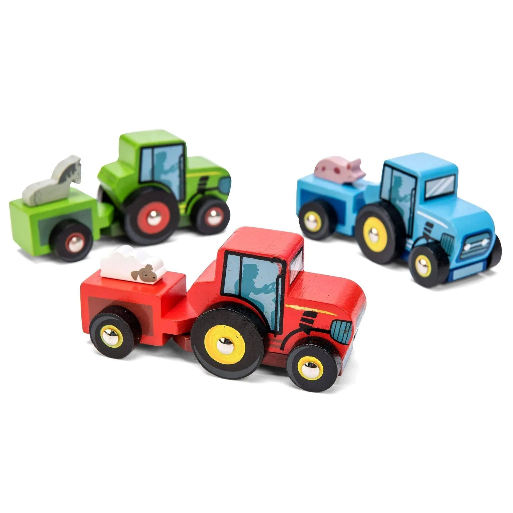 Standing Model Le Toy Van Tractor Trails - Wooden Tractor With Trailer - Assorted Colours