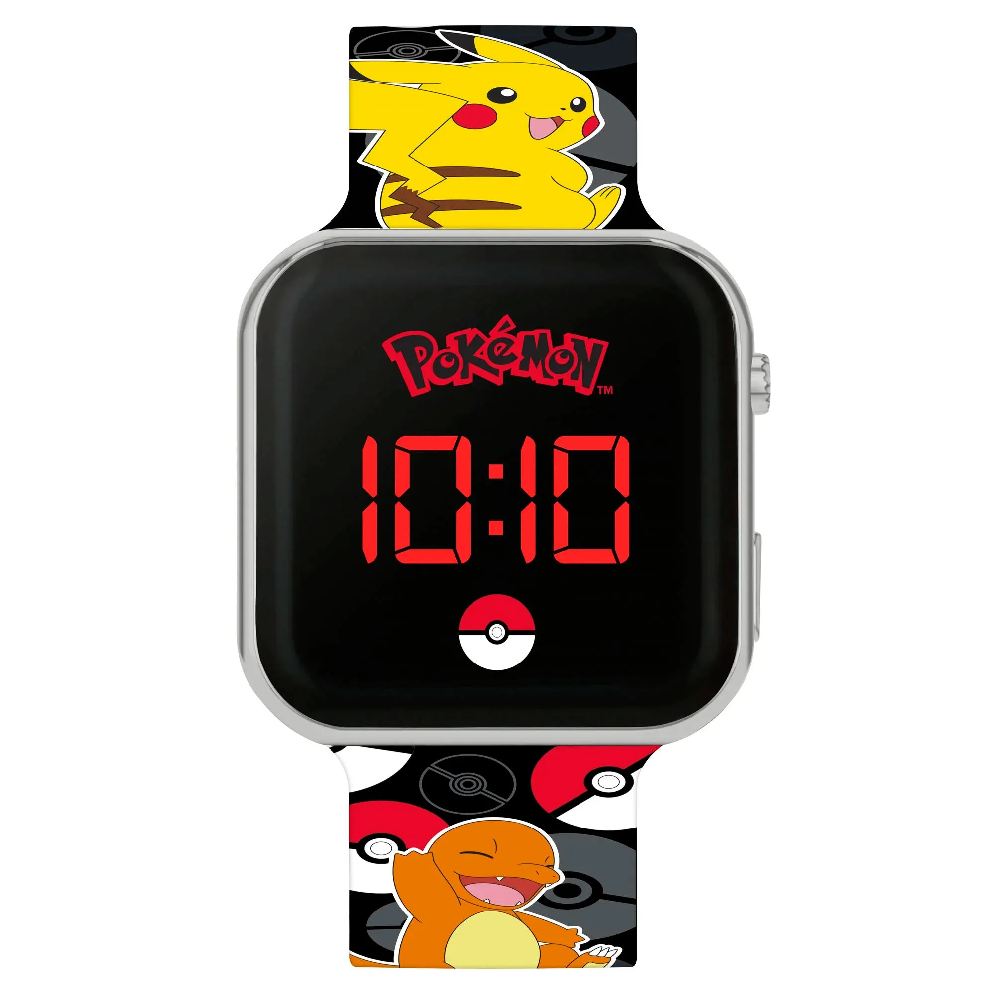 Sports Figure Pokemon Kids Digital Printed Black Silicone Strap Watch