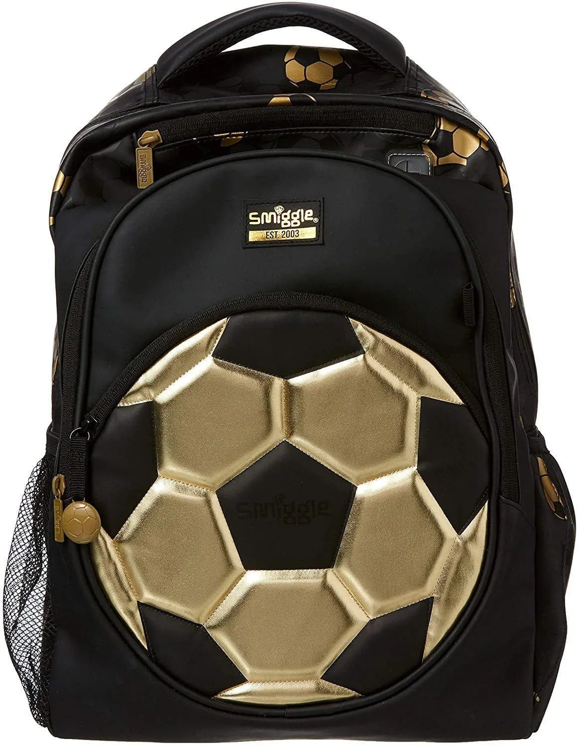 SMIGGLE Gold Kids School Backpack with Laptop Compartment Celebrity Likeness Action Toy