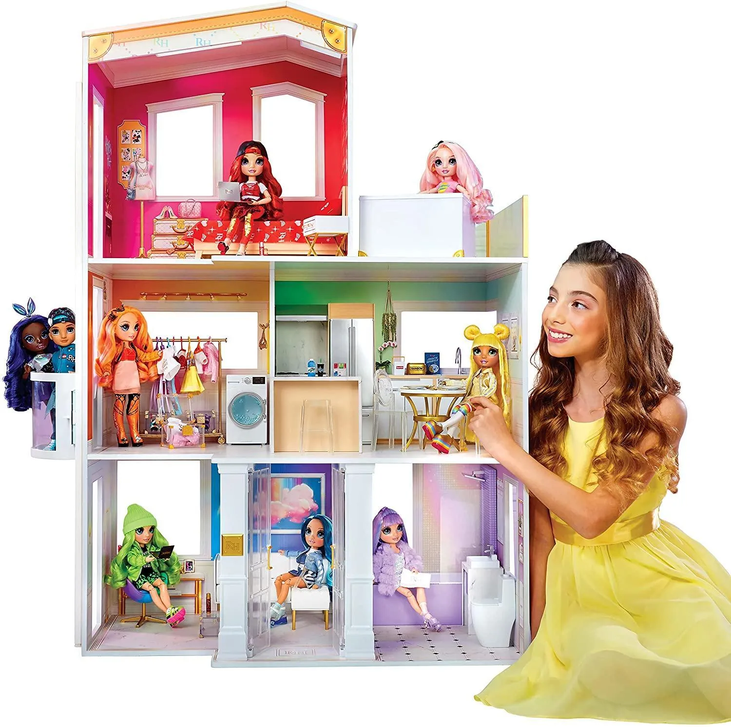 Rainbow High House ?C 3-Story Wooden Doll House with Accessories Series Collection Wedding Topper