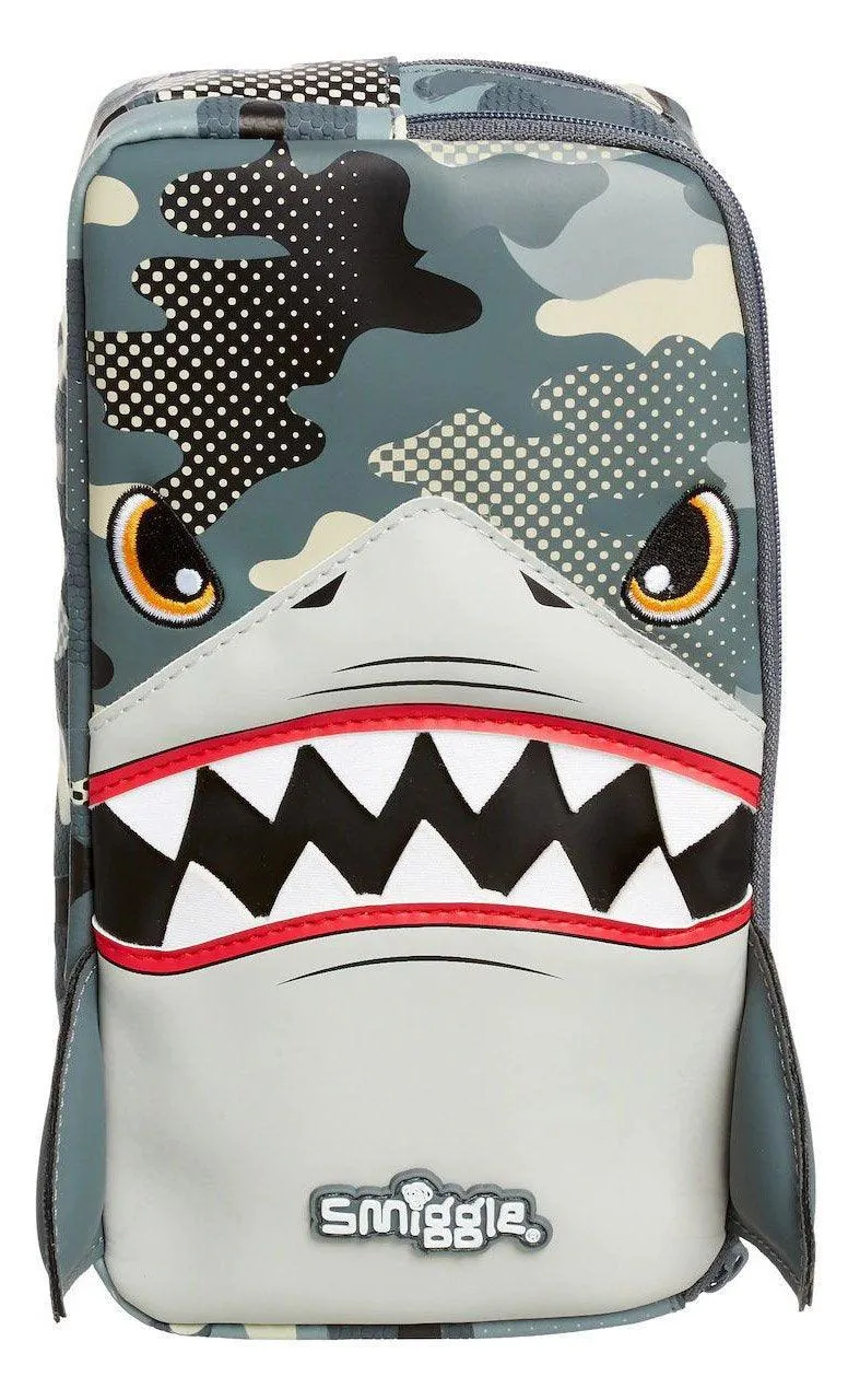SMIGGLE Budz Character Two Pocket Pencil Case - Grey Shark Global Shipping