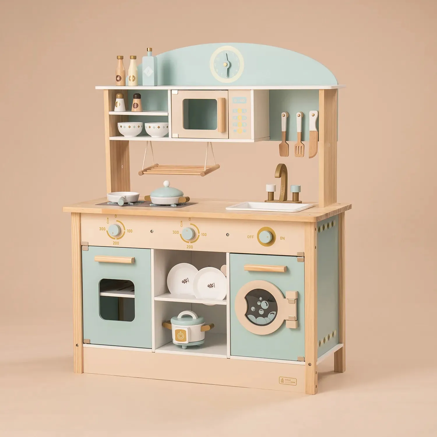 ROBUD Deluxe Wooden Kitchen Pretend Playset with Accessories Museum Gift