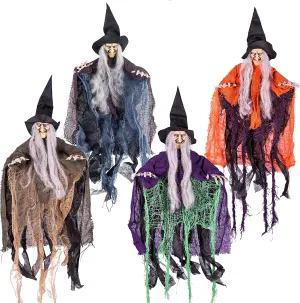 Monster Masks Whimsical Decorations 19.6in Halloween Hanging Evil Witch, 4 Pack
