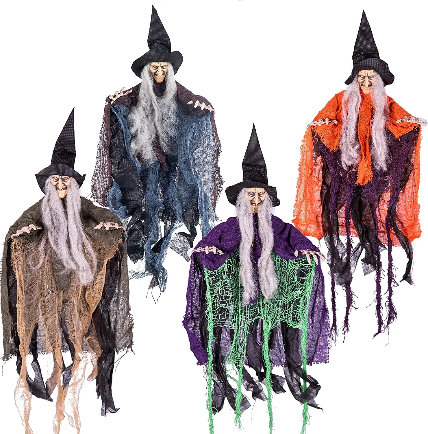 Monster Masks Whimsical Decorations 19.6in Halloween Hanging Evil Witch, 4 Pack