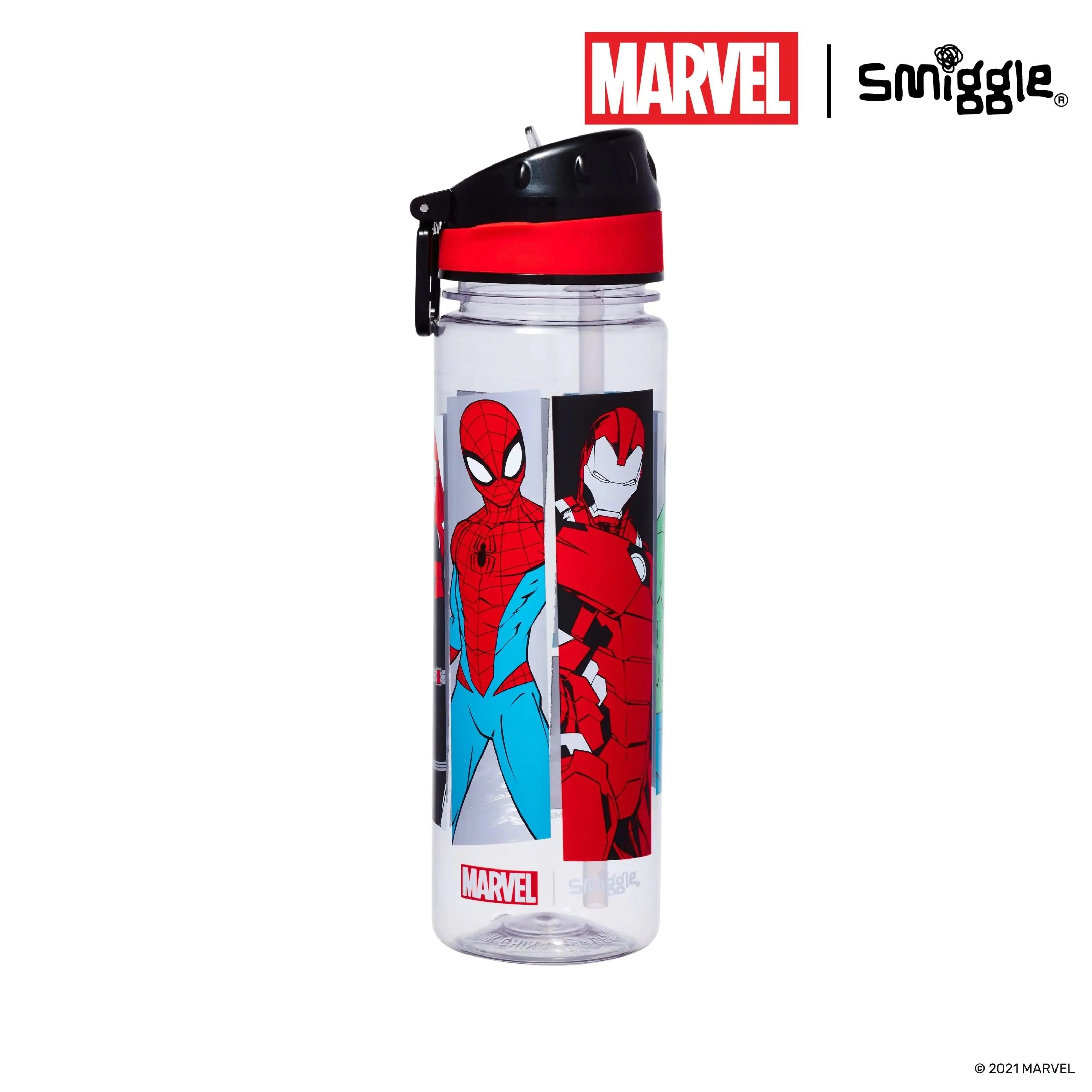 SMIGGLE Marvel Drink Up Plastic Bottle 650Ml - Black Family friendly Audience Favorite