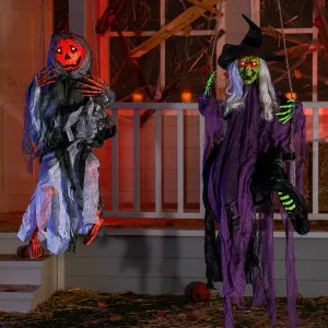 2 Packs Halloween Lighted Swinging Pumpkin & Witch Haunted Supplies Enchanting Treats