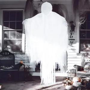 Enchanting Supplies 63in Hanging Grim Reaper, Faceless Ghost in White for Halloween Decorations