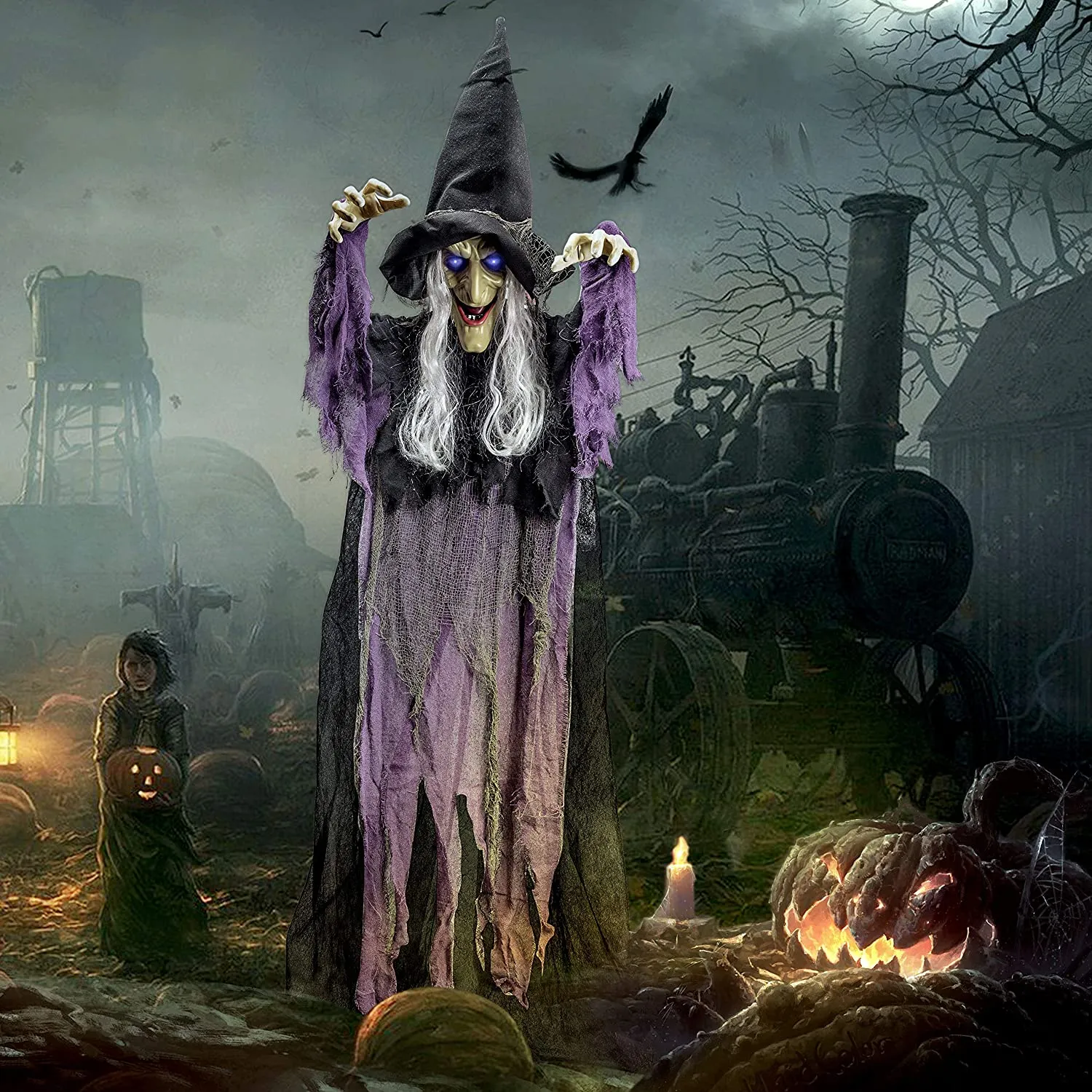 72in Hanging Talking Witch With Light-up Eyes Wicked Displays