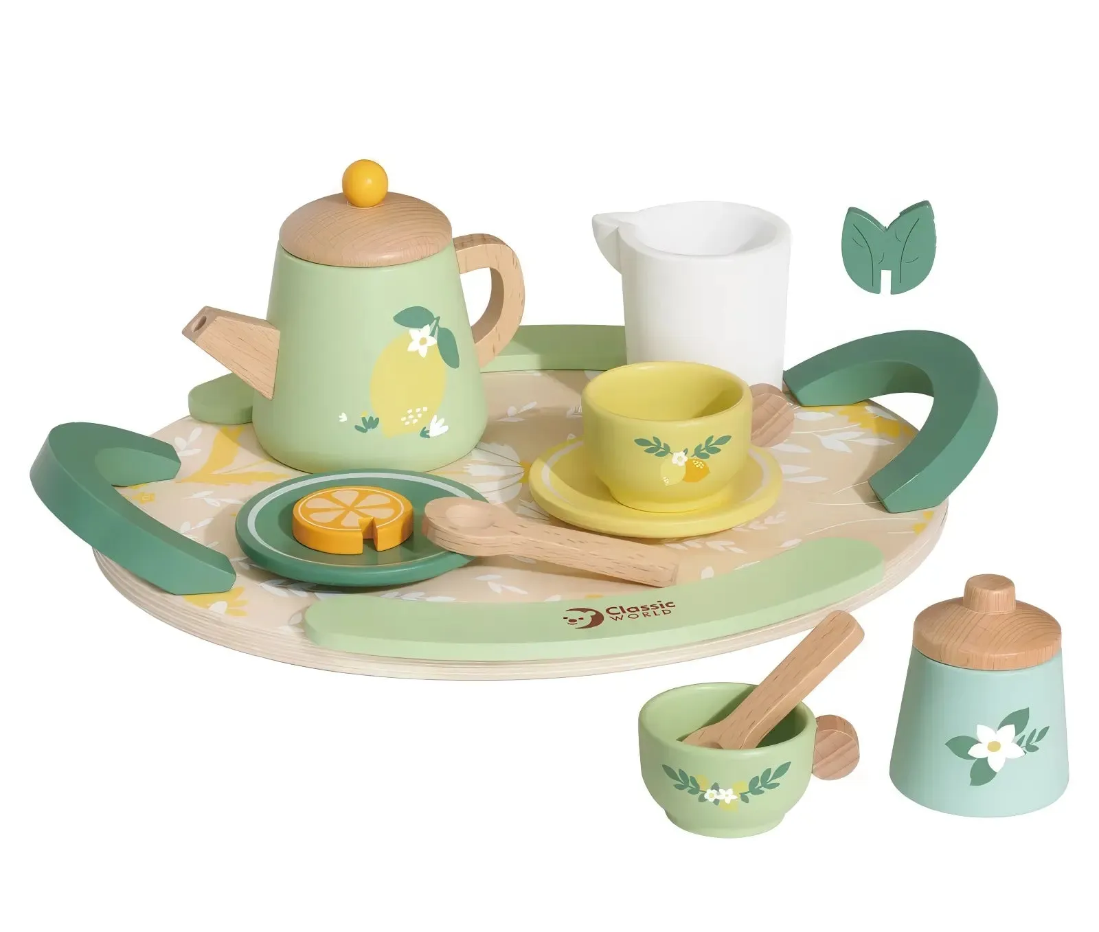Classic World Wooden Vintage Tea Set with Serving Photo Opportunity