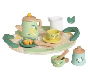 Classic World Wooden Vintage Tea Set with Serving Photo Opportunity